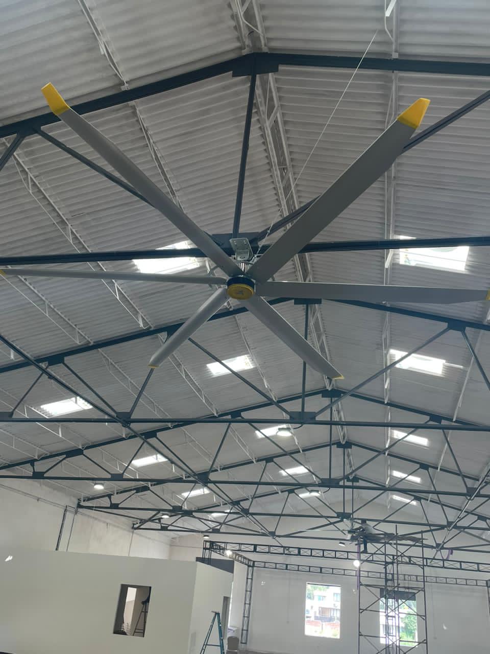 HVLS fan installed in an agricultural building